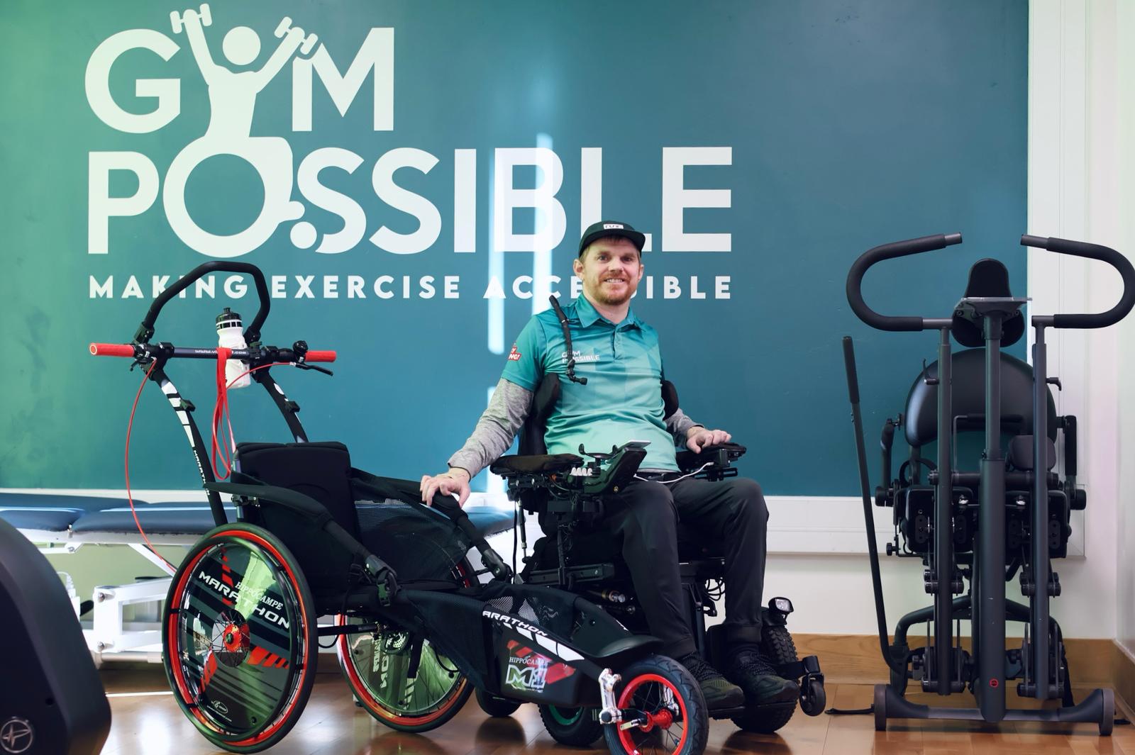 Drew Graham with his race wheelchair at Gym Possible